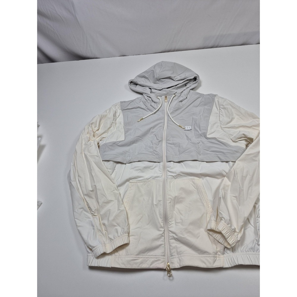 Wilson Sport Jacket Mens XL White Gray Hooded Full Zip Windbreaker W91M224707W